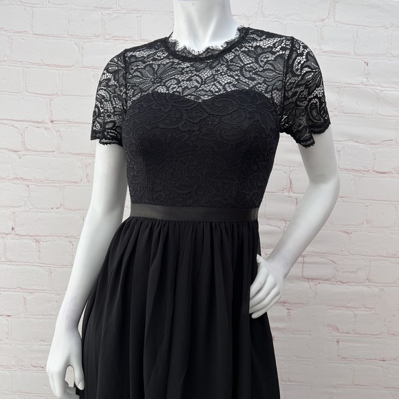 Dressystar Women Long Formal Black Dress Floral Lace Short Sleeve S - Picture 6 of 15